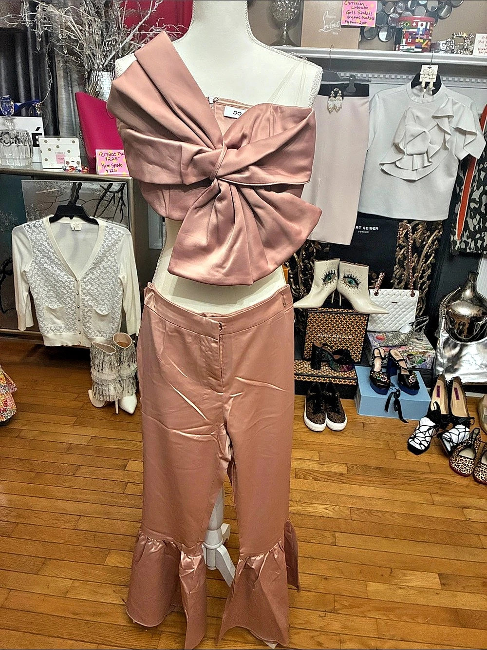 DO+BE Pink Bow Top & Flare Pants Set